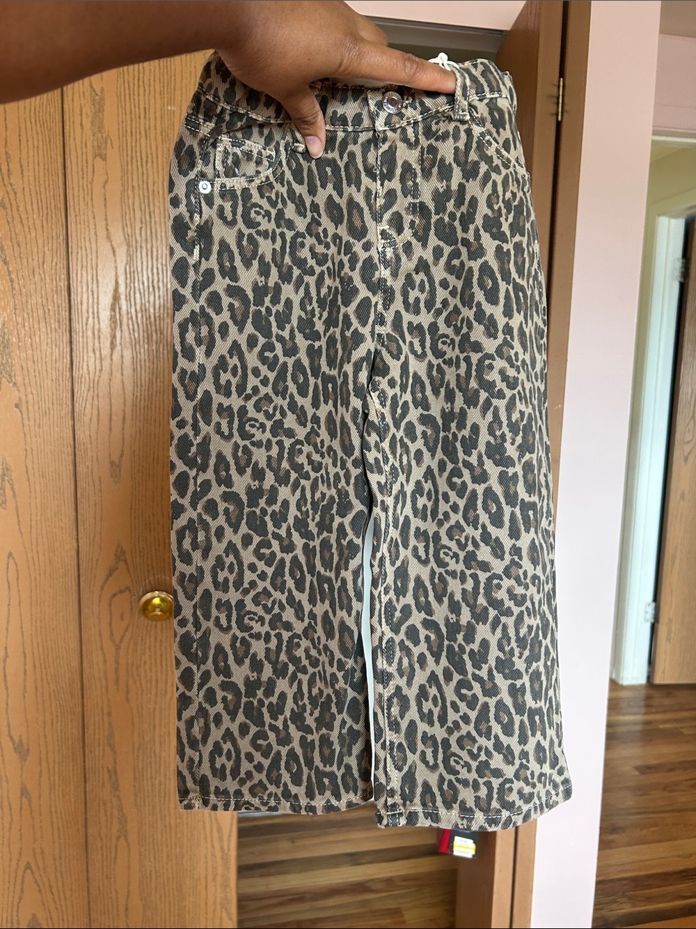 Zara Kids Leopard Print Jean Shorts - Taupe & Black